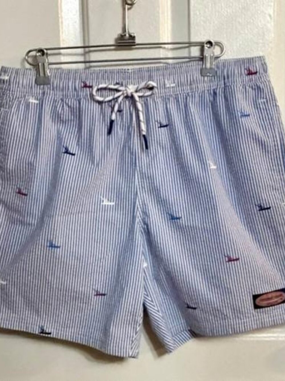 NWOT Vineyard Vines Chappy Swim Trunks Seersucker Boat Print Men's Medium